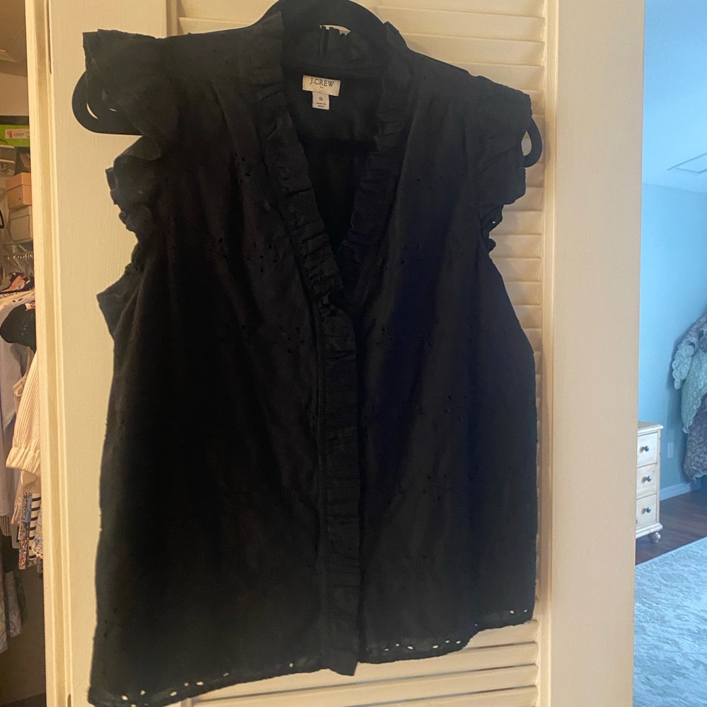 J. Crew Black Eyelet Top